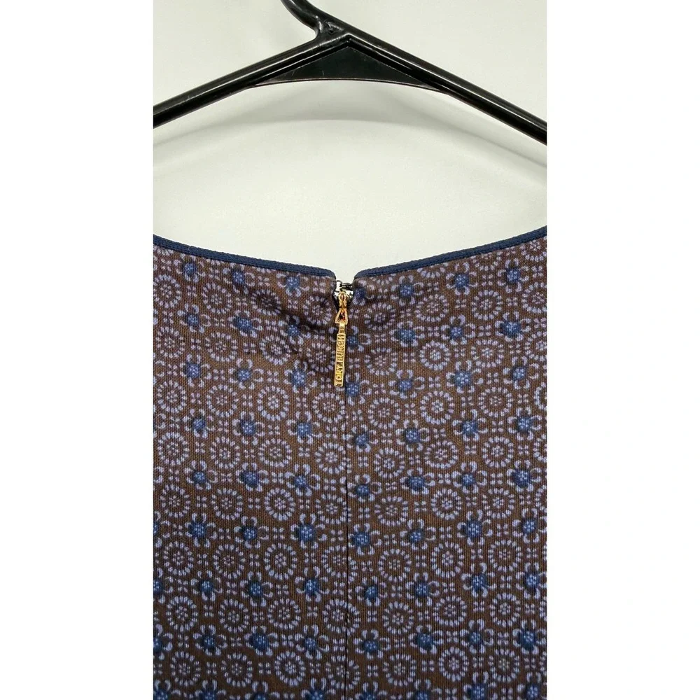 Tory Burch M Midi Sheath Dress Womens Purple Blue Medallion Floral Long Sleeve